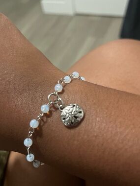 Handmade Sterling Silver Opalescent Bead Sand Dollar Charm Bracelet